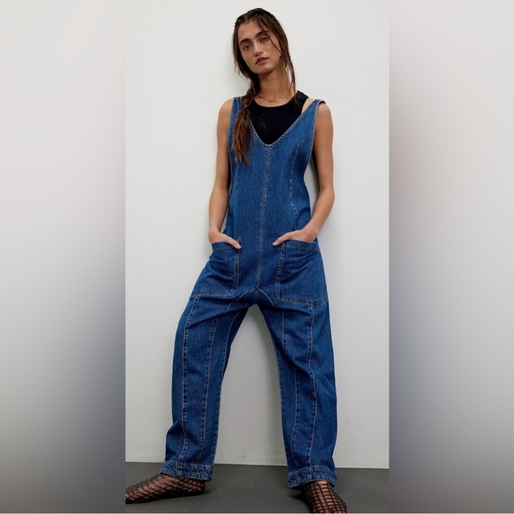 We The Free Blue Denim Relaxed Jumpsuit